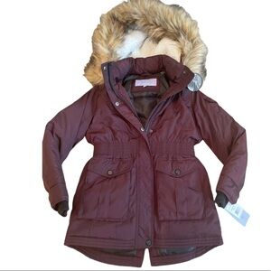 Madden Girl Merlot coat with faux fur hood